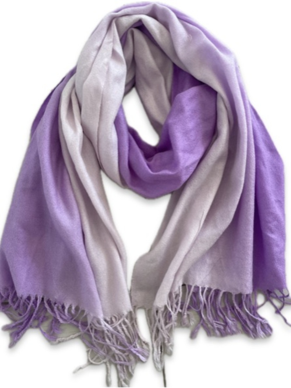 Cashmere Blend Lavender & White Pashmina Scarf 66” x 26-1/2”